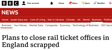 BBC News clipping - ticket office closure plan scrapped