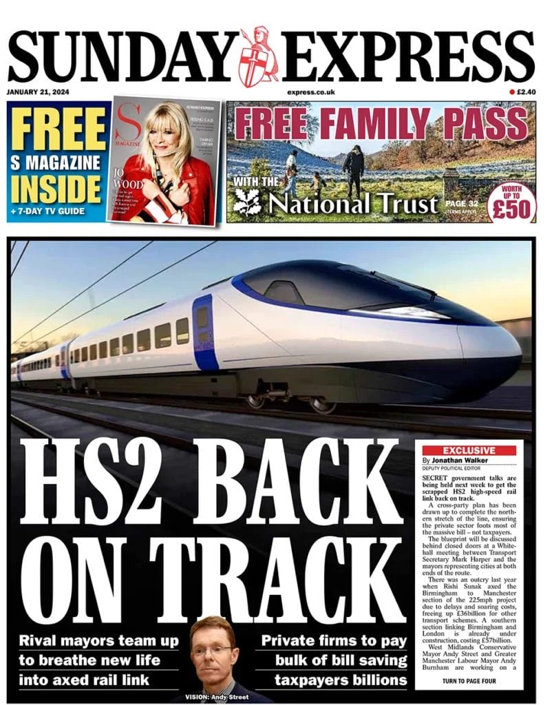 Sunday Express cover HS2 Back on Track
